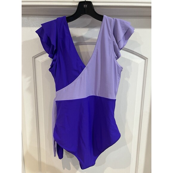 Blooming Jelly Swimsuit Slimming Purple One Piece Cross Cross Ruffle Sz XL Beach - Picture 5 of 7